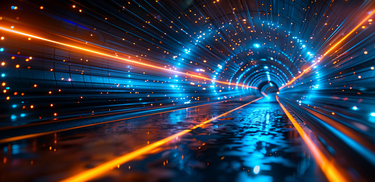futuristic-tunnel-with-vibrant-blue-orange-light-streaks-reflections